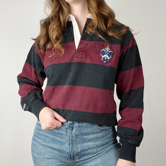 Vintage Tops - Vintage Rugby Preppy Oversized Color-Block Collared Long Sleeve Barbarian Shirt